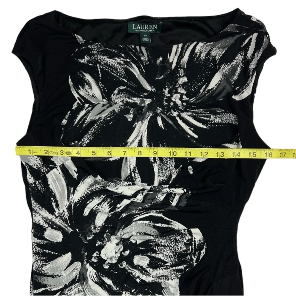 Lauren Ralph Lauren Boatneck Black & White Midi Floral Print Dress Sz: 10 - Picture 6 of 13